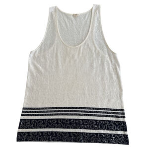 Women's J.Crew White & Navy Sequin Tank Top, Size Small